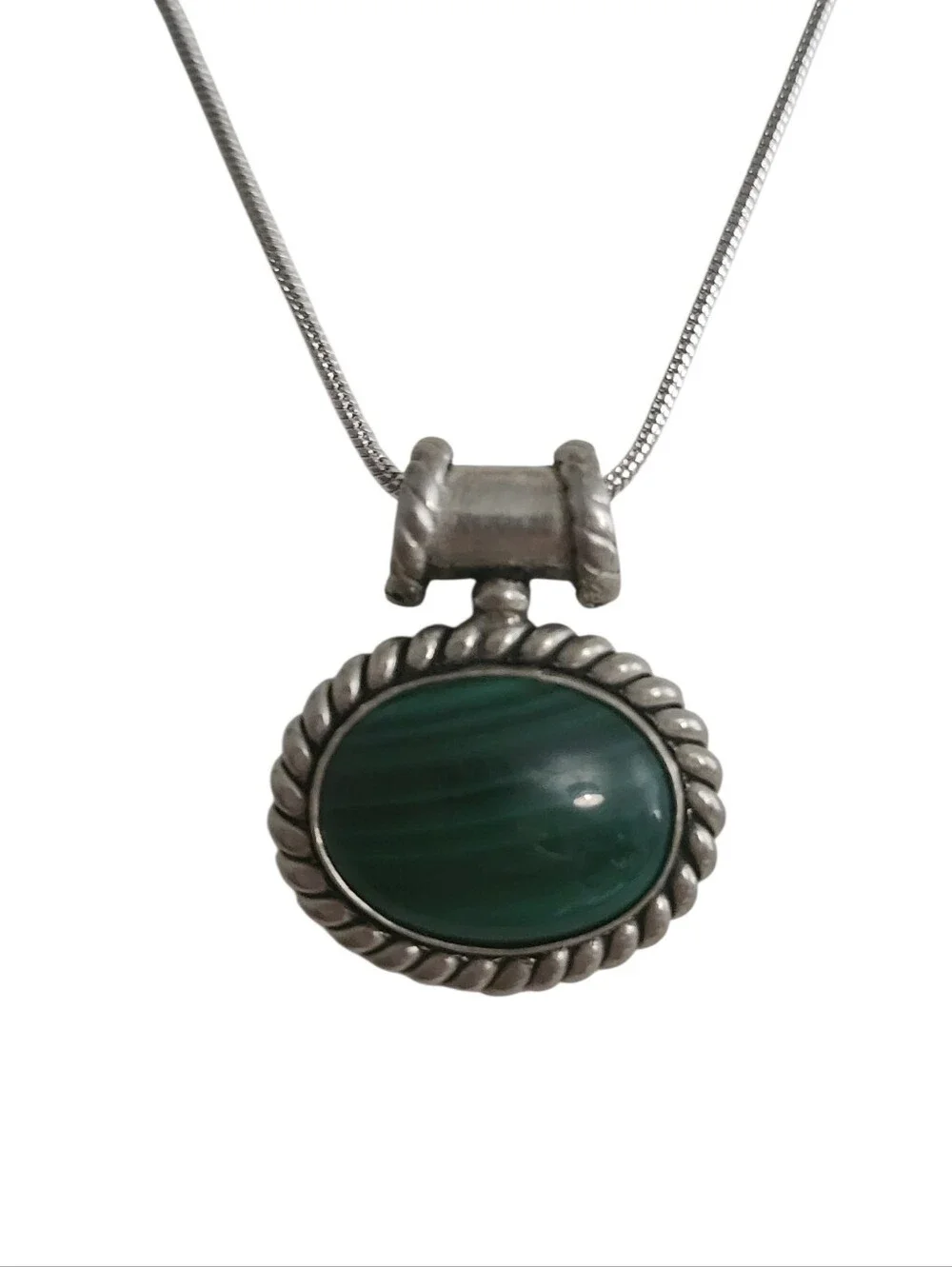 Sterling Silver Malachite Stone  Pendant Necklace